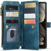 CaseMe C30 Hoesje Geschikt voor Google Pixel 7a | Wallet Zipper Book Case met Pasjeshouder | Beschermhoes met Portemonnee | Blauw