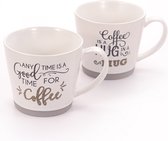 servies- set van 6 koffietassen 2 versies- anytime is a goor time for coffee- superkwaliteit-