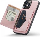 CaseMe JH-01 Hoesje Geschikt voor Apple iPhone 15 Pro Max | Back Cover met Magnetische Kaarthouder | Beschermhoes Pasjeshouder Achterkant | 4 Pasjes en Briefgeld | Roze
