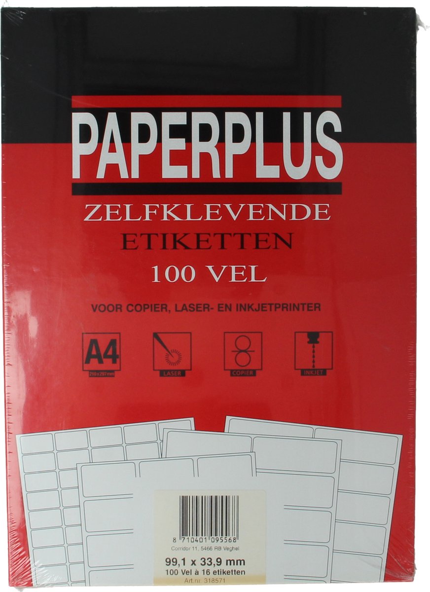 Paperplus Zelfklevende etiketten A4 - Doos 100 stuks