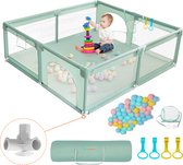 Grondbox Baby - 160x160x66cm - Groen - met 50x Oceaanballen en 4x Handringen - Speelbox - Kruipbox - Kinderbox - Playpen