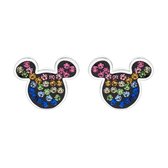 Disney 4-DIS001 Zilveren Mickey Mouse Oorbellen - Mickey Oorknopjes - Disney Sieraden - 10,3x8,5mm - 925 - Zilver - Kristal - Multikleuren
