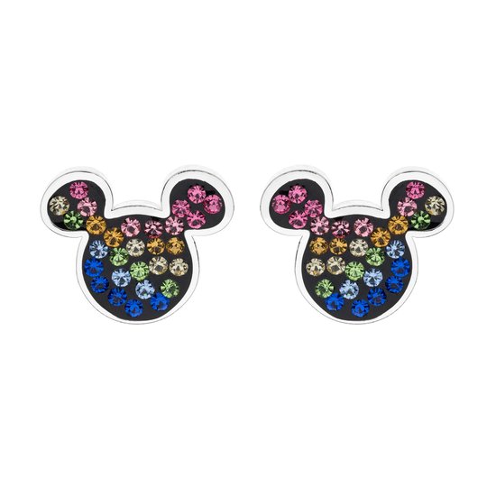Disney 4-DIS001 Boucles d'oreilles Mickey Mouse en argent - Clips d'oreilles - Bijoux Disney - 10,3x8,5 mm - 925 - Argent - Cristal - Multicolore