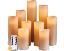 Goliving Led Kaarsen Met Afstandsbediening - Ø5,5 cm - Bewegende Vlam - Dimbaar - Timer Functie - Echte Wax - 2x Afstandsbediening - Set van 9