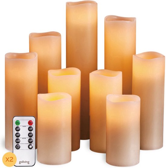 Goliving Led Kaarsen Met Afstandsbediening - Ø5,5 cm - Bewegende Vlam - Dimbaar - Timer Functie - Echte Wax - 2x Afstandsbediening - Set van 9
