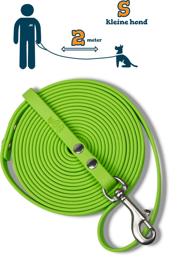 Miqdi BioThane hondenriem – licht groen – 9 mm breed - 2 meter lang - met handvat