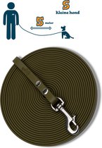 Miqdi lange lijn - BioThane – olijfgroen - 5 meter lang – 9mm breed – XS/S – kleine hond – sleeplijn - géén handvat