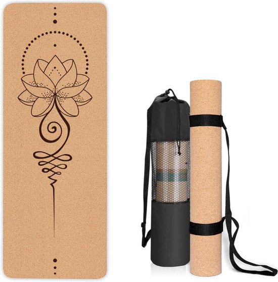 Foto: Yoga mat non slip uniek ontwerp natuurlijk kurk tpe materiaal fitness trainingsmat non slip voor thuis pilates aerobics fitness training 183 x 61 cm