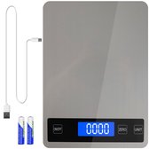 Balance de cuisine - Numérique - Rechargeable - Incl. Câble USB et Piles - Fonction Tare - 2 gr à 10 kg - Inox