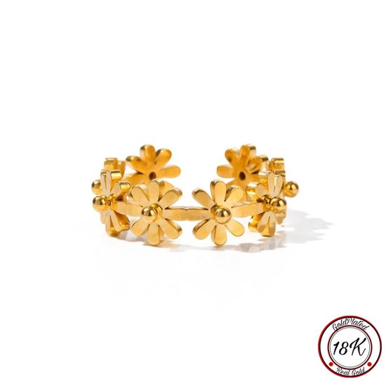 Soraro Flower Ring | 18K Goldplated | Goudkleurig | Dames Ring | Bloem | Klemring | Vrouwen Cadeau | Moederdag | Moederdag cadeau