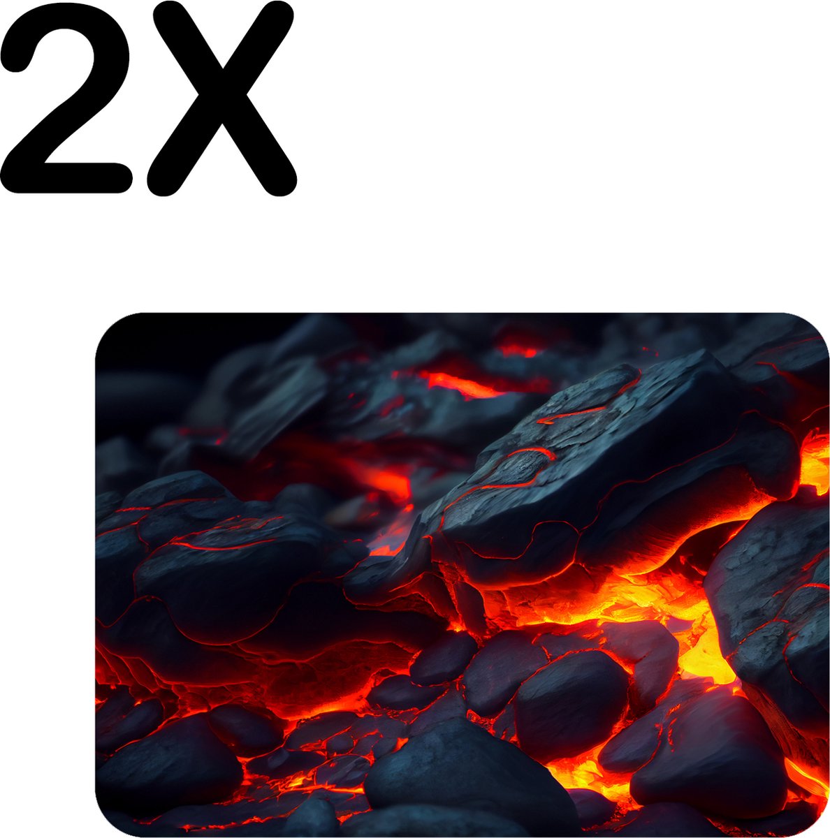 BWK Flexibele Placemat - Stenen in Lava - Set van 2 Placemats - 40x30 cm - PVC Doek - Afneembaar