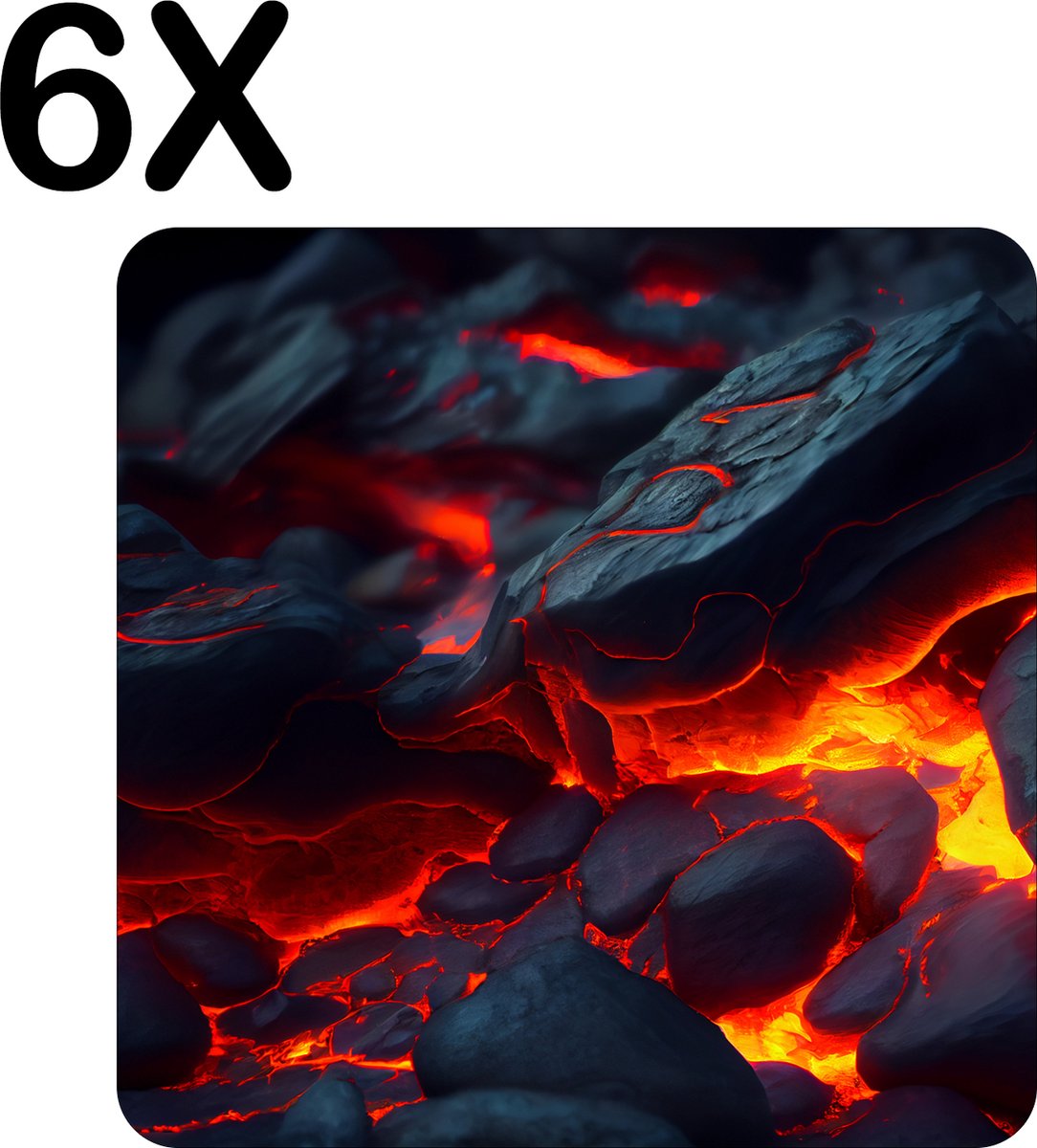 BWK Flexibele Placemat - Stenen in Lava - Set van 6 Placemats - 50x50 cm - PVC Doek - Afneembaar