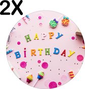 BWK Stevige Ronde Placemat - Vrolijke Roze Happy Birthday - Set van 2 Placemats - 50x50 cm - 1 mm dik Polystyreen - Afneembaar