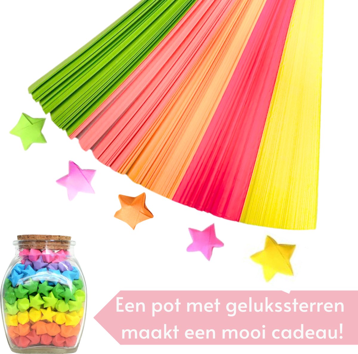 Papierstroken in 5 neon kleuren - 540 stuks - 1CM x 24CM - Vlechtstroken - Origami Papier voor sterren - Lucky Stars vouwen — afbeelding 5