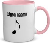 Akyol - muzieknoot met eigen naam koffiemok - theemok - roze - Muzieknoot - muziek liefhebbers - mok met eigen naam - iemand die houdt van muziek - verjaardag - cadeau - kado - 350 ML inhoud