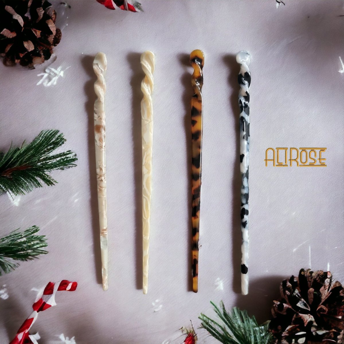 AliRose - Haarspelden/pin Set - 4 Stuks - Donker - Elegant - Retro - Marmer - Haaraccessoires - Vintage