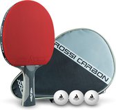 Goedgekeurde Infinity Carbon Tafeltennisbat, Mega Carbon, Rossi Carbon voor gevorderde spelers, Competitie, Tafeltennisset inclusief tafeltennisballen van 40+ mm, Tafeltennishoes.
