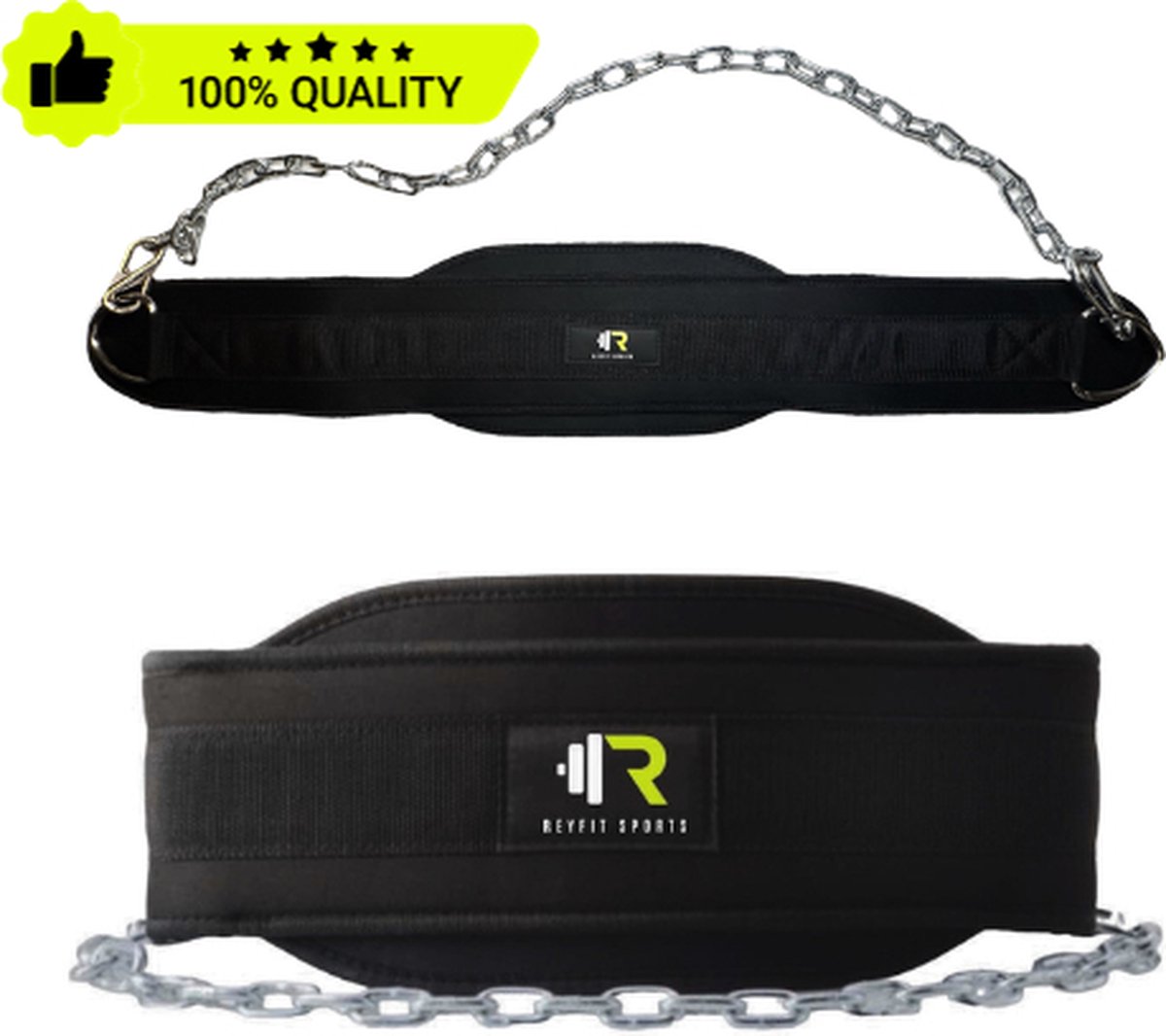 ReyFit Sports Dip Belt - Fitness accessoires - Dip Riem/Gordel - Weight Belt - Crossfit & Calisthenics - Zwart - Hoog Kwaliteit - Levenslange Garantie