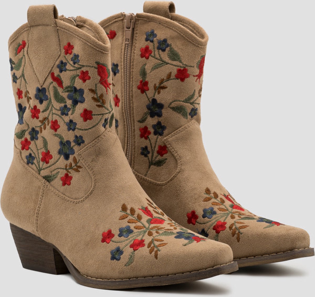 Dames Cowboylaarzen Kort - Khaki - Suedine - Maat 36