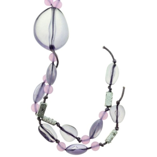 Behave Long collier de perles lilas avec 1 grosse perle et pendentif