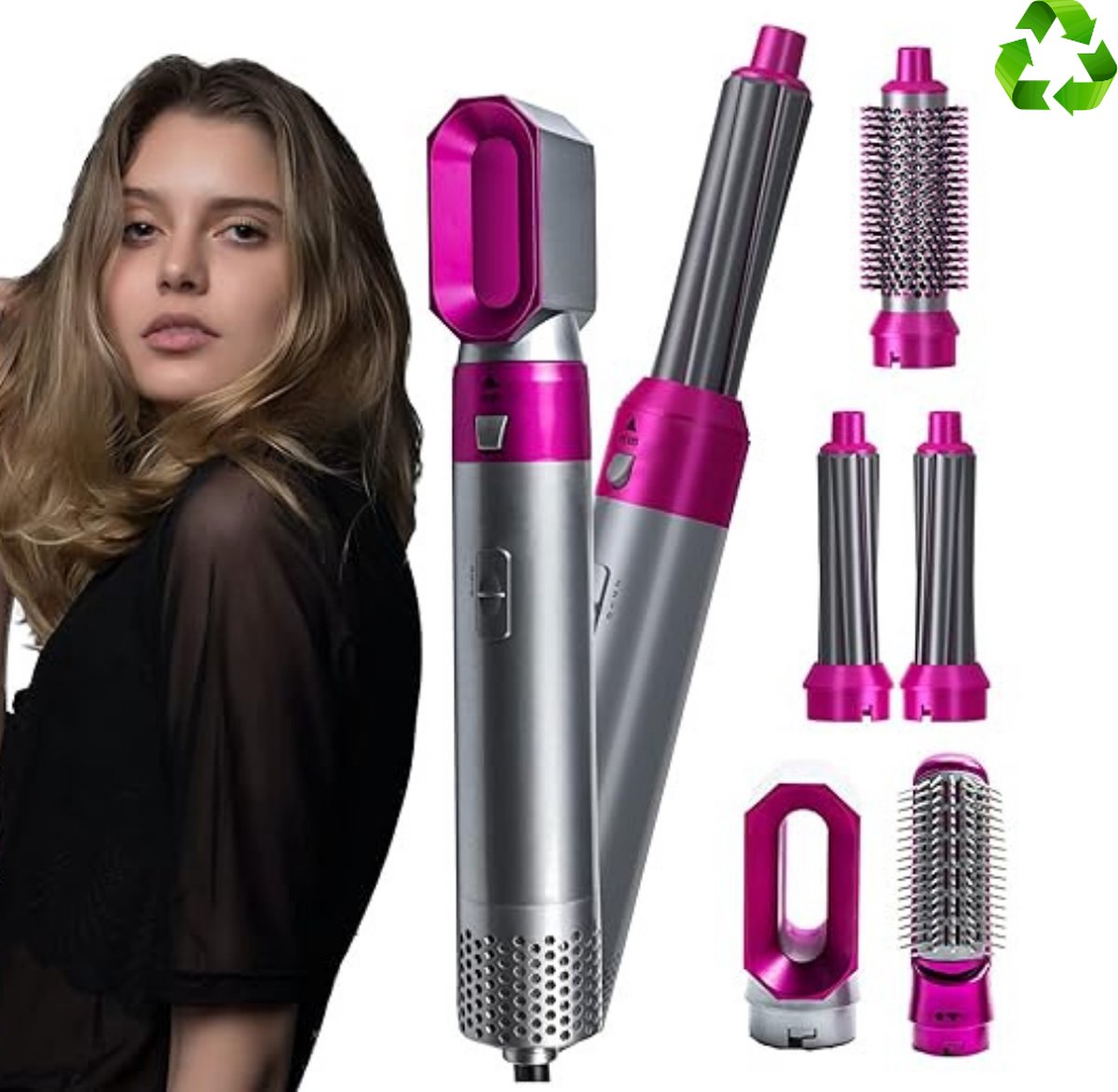 Ermpel Airstyler – 5 in 1 Krultangset – Multistyler Multifunctionele Haarstyler – Instelbare Modi – Gladde Krullen & Golven – voor Lang en Kort haar – Modern – Roze Grijs