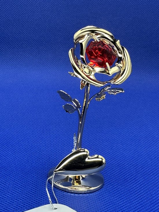 Mini rose plaquée or 24 carats avec cristal de bohemia rouge