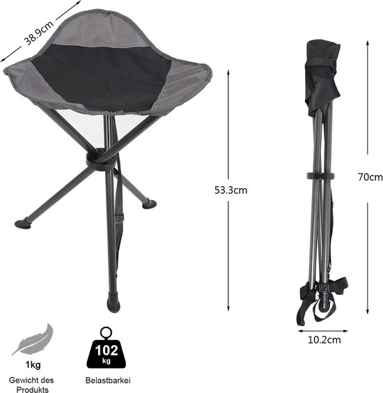 COSTWAY Opvouwbare kruk, opvouwbaar, 360 graden draaibare campingkruk, vouwkruk met anti-inkvoeten en draagtas, draagbare campingkruk, belastbaar tot 150 kg, viskruk voor kamperen, jagen, vissen