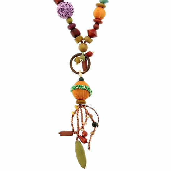 Behave Sautoir avec perles multicolores, une perle crochetée et un pendentif