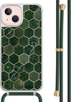 Casimoda® hoesje met groen koord - Geschikt voor iPhone 13 - Kubus Groen - Afneembaar koord - TPU/acryl - Groen