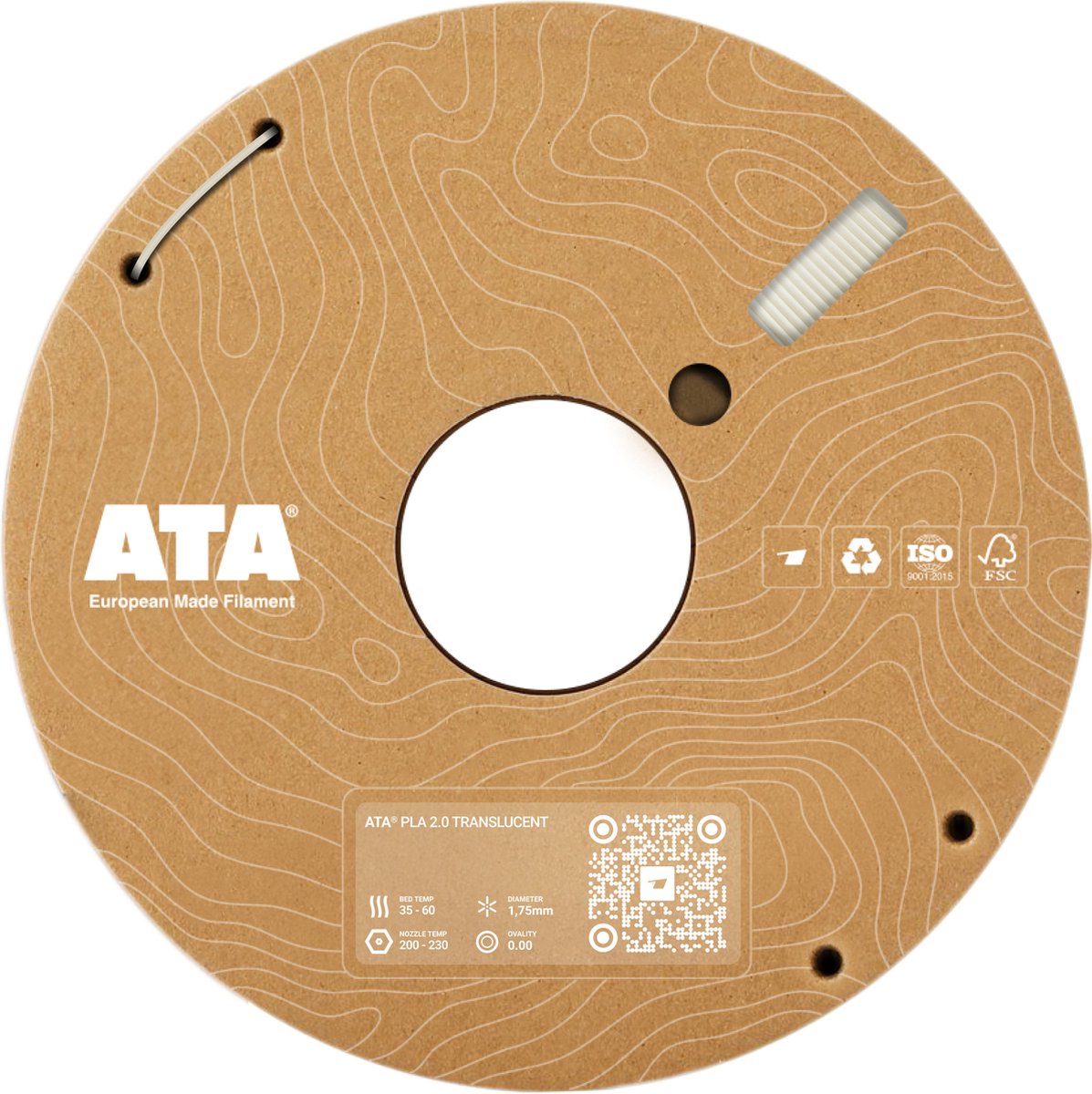ATA® PLA 2.0 Translucent - PLA 3D Printer Filament - 1.75mm - 1 KG PLA Spool - Diameter Consistency Insights (DCI) - European Made Filament