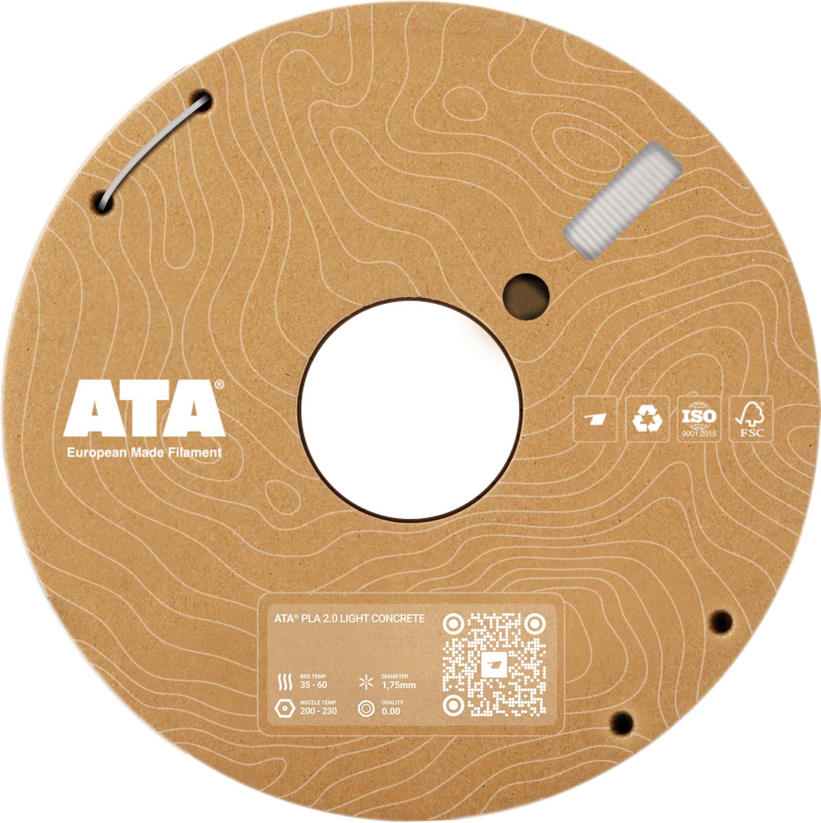 ATA® PLA 2.0 Light Concrete Grey - PLA 3D Printer Filament - 1.75mm - 1 KG PLA Spool - Diameter Consistency Insights (DCI) - European Made Filament