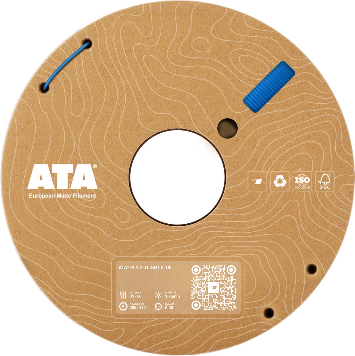 ATA® PLA 2.0 Light Blue - PLA 3D Printer Filament - 1.75mm - 1 KG PLA Spool - Diameter Consistency Insights (DCI) - European Made Filament