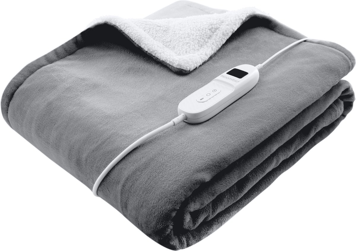 Bloomfold Elektrische Deken - 180 x 160 cm - Wasmachinebestendig - 2 Persoons - 9 Standen - Met Timer - Warmtedeken - Grijs/flannel - Bloomfold - €40,49