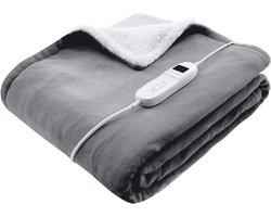 Bloomfold Elektrische Deken - 180 x 160 cm - Wasmachinebestendig - 2 Persoons - 9 Standen - Met Timer - Warmtedeken - Grijs/flannel