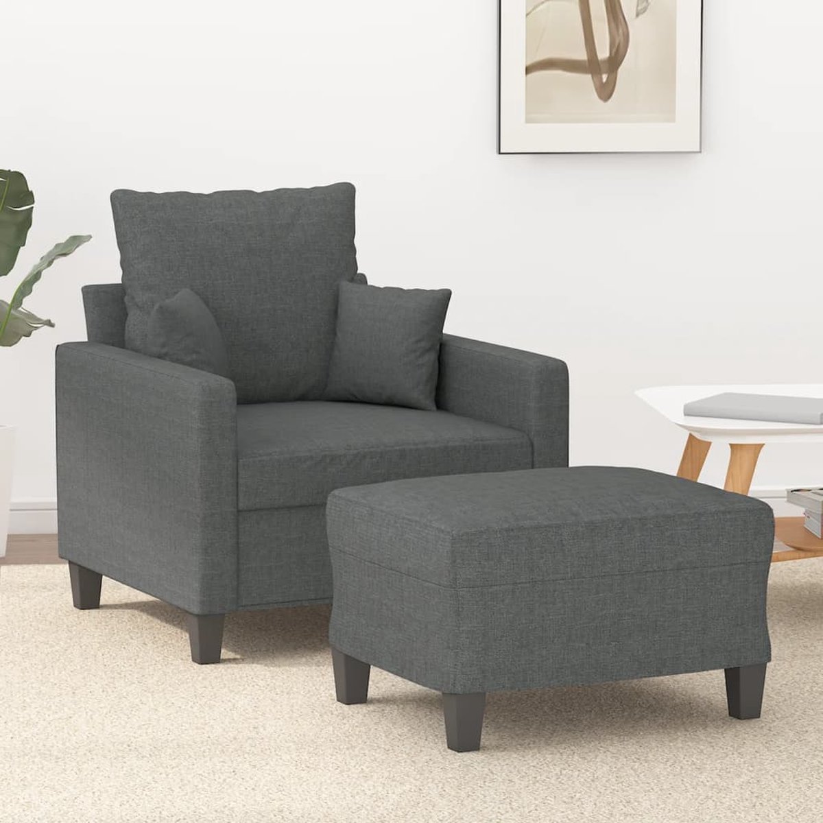 vidaXL - Fauteuil - met - voetenbank - 60 - cm - stof - donkergrijs