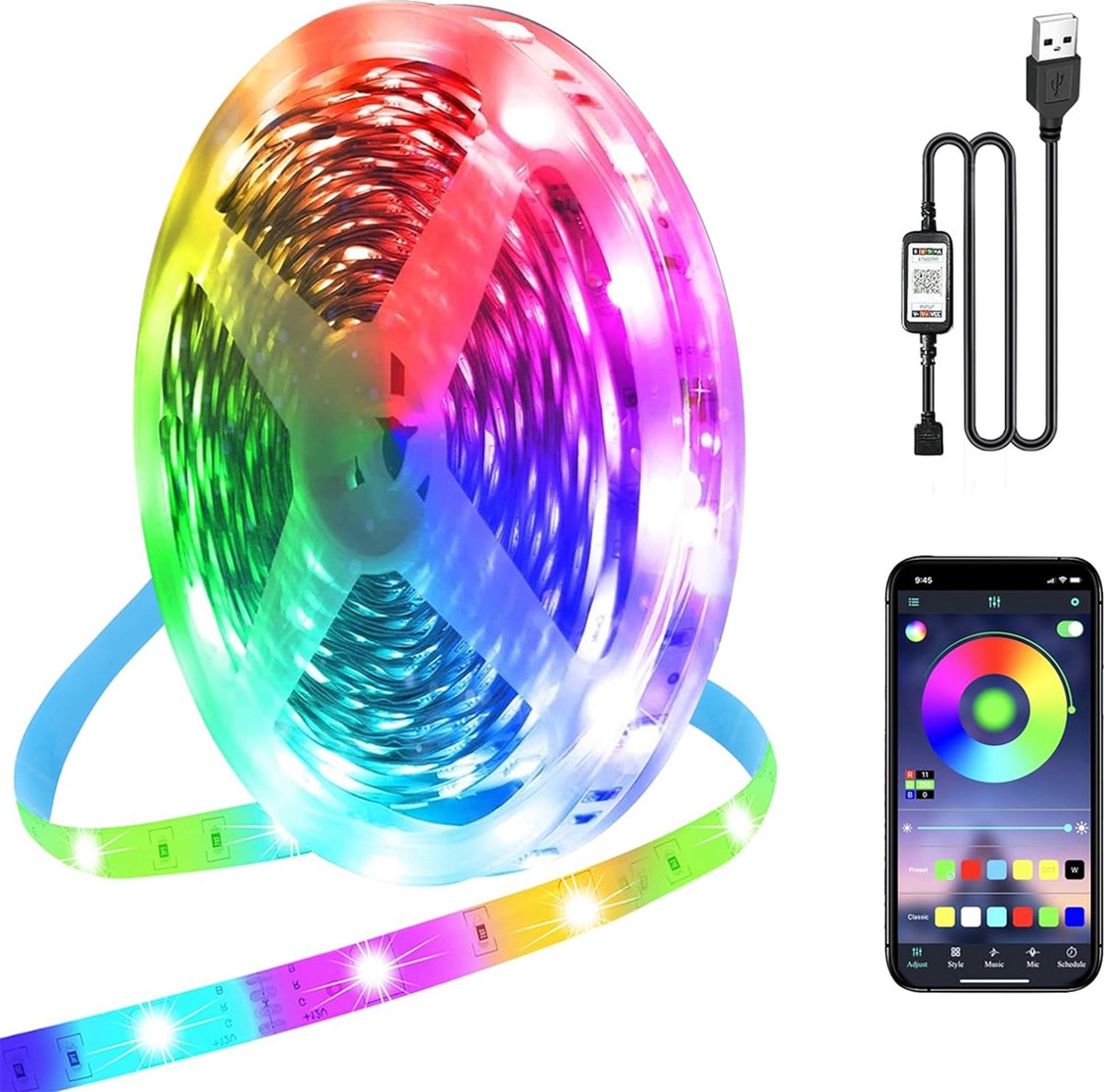 led strip 10 meter- light strip- app bediening- muziek en microfoon modus- timer instelling- zelfklevend- led strip- RGB licht
