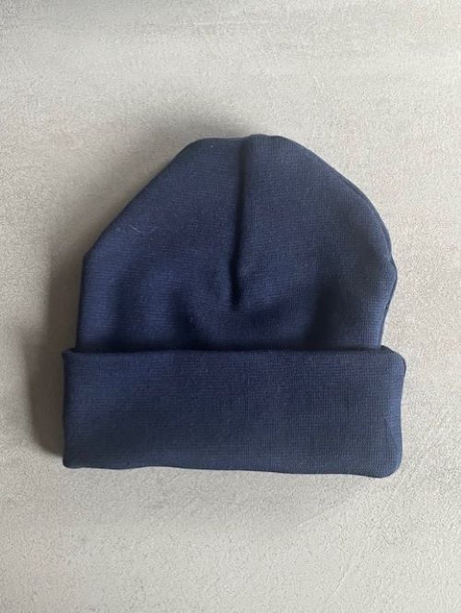 Goedkoopste Babymuts - gepersonaliseerd - met naam - Kleur Navy Blauw - maat 0-3 maanden - Baby - Muts - Kraamcadeau
