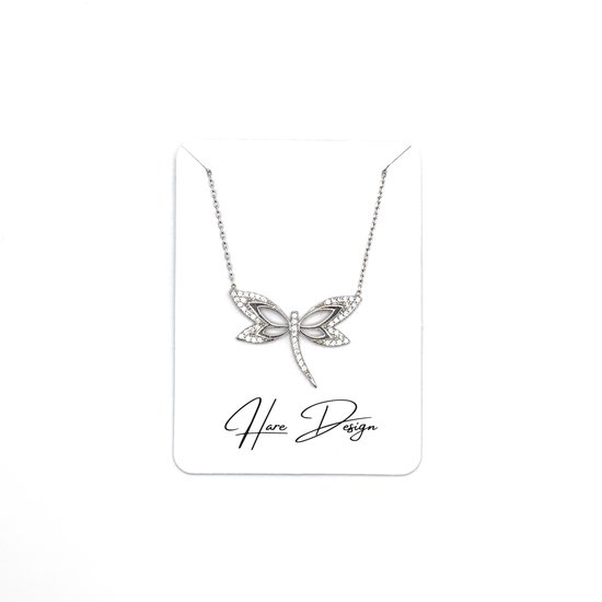 Hare Design Libelle Sterling Zilveren Ketting met Zirkoon Natuursteen - Luxe Sieraden - Accessories - Liefdes Sieraden - Love Ketting - Dames Ketting - Valentijnsdag - Geschenk - Moedersdag