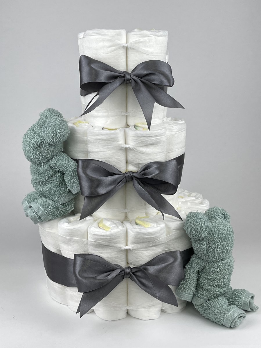 Goedkoopste Chouette-Chouette | Luiertaart Neutraal | Kraamcadeau | Geboorte Jongen Meisje | Babyshower | Beren Stone groen - donker Grijs