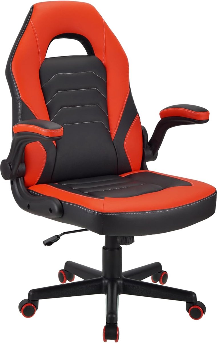 Gamingstoel,draaibare kunstlederen bureaustoel, verstelbare computerstoel, ergonomische bureaustoel met hoge rugleuning met armleuningen (Rood)