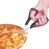 Pizzaschaar, pizzasnijder met scherp roestvrijstalen lemmet in levensmiddelenkwaliteit en handgreep met zachte grip, multifunctionele keukenschaar, 27 cm, zwart/rood