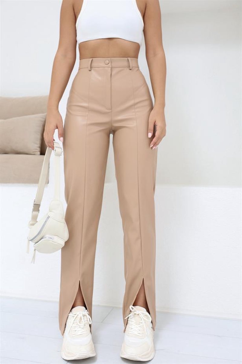 Pantalon aspect cuir avec fente marron taille L. bol