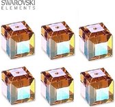 Swarovski kristal, kubus kralen van 10x10mm in de kleur Topaz AB. Per 6 stuks