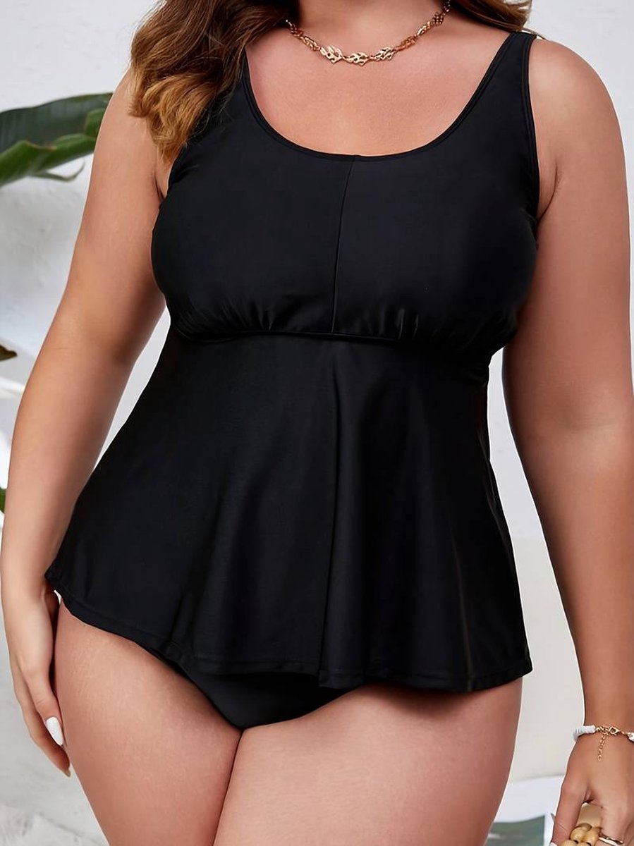 Tankini Set - Groten maten Dames Effen Pelum Ronde Hals 2 - delige Tankini Set - Badpak Zwemkleding Bikini Badkleding Badmode Strandkleding 894 - Zwart — afbeelding 5