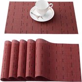 Placemats, set van 6, rood, afwasbaar, pvc, vlekbescherming, voor binnen en buiten, hittebestendig, voor eetkamer, eettafel, 45 x 30 cm