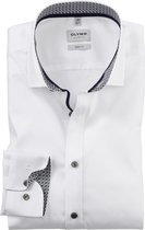 OLYMP Level 5 body fit overhemd - satijnbinding - wit dessin - Strijkvriendelijk - Boordmaat: 40