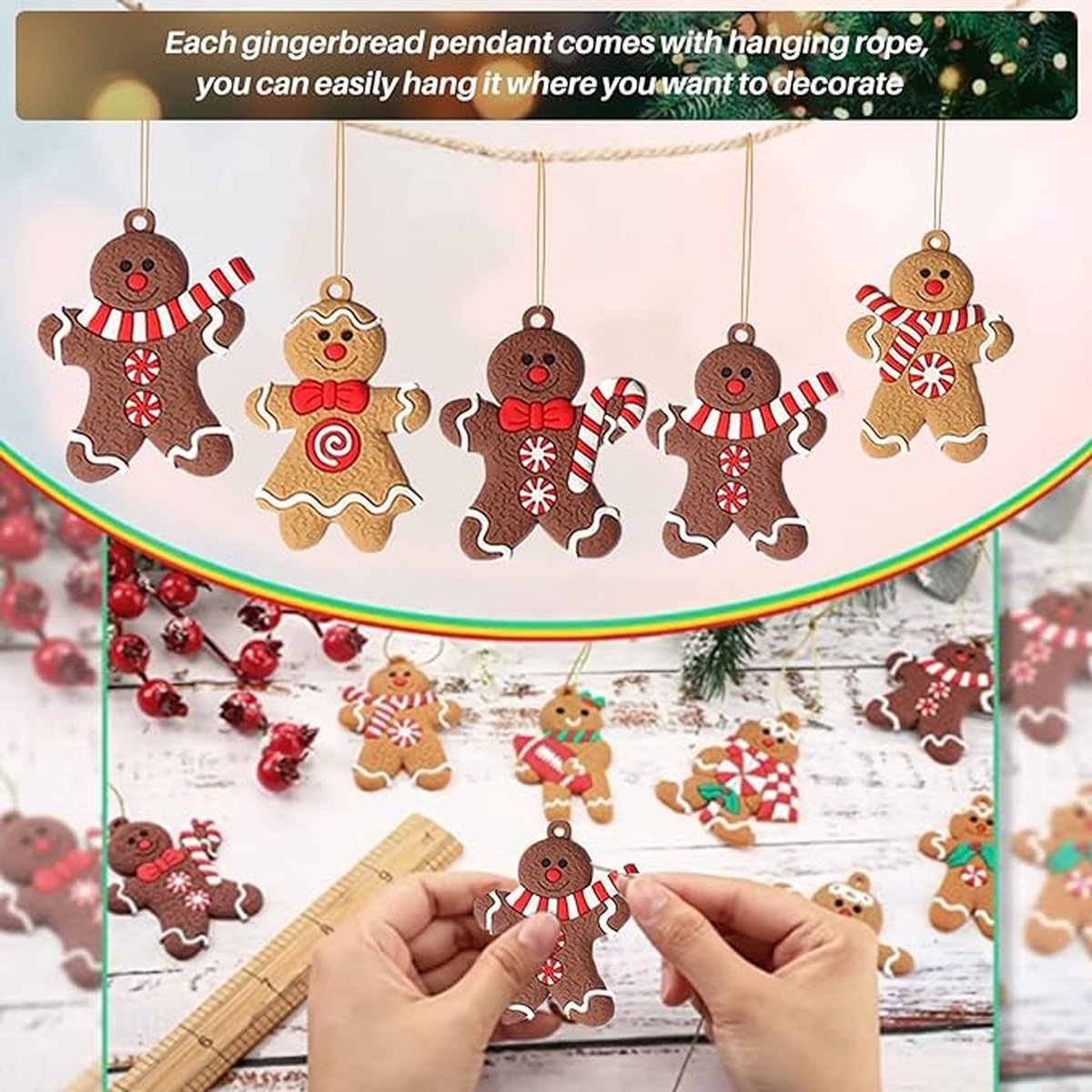 Peperkoekenman kerstboomversiering, 12 stuks traditionele peperkoekman-hanger, kerstboomversiering, peperkoekmannetje decoratie