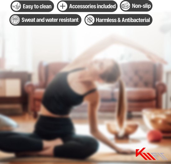 KM-Fit Yoga mat - Fitness mat - Sport mat - extra dik - anti slip - gemaakt van natuurrubber, TPE en katoen - Incl. yogariem & fascia duoball - Paars van KM-Fit — afbeelding 5