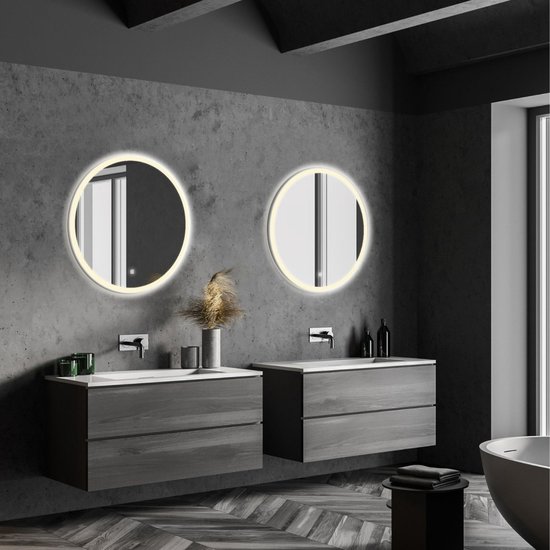 Badkamer Spiegel Oristano met Led verlichting en anti-condens verwarming - 80 x 90 cm