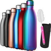Stainless Steel Water Bottle, Thermos Bottle, Double-Walled Thermos Flask, 500 ml, Leak-Proof, BPA-Free, Rust-Free, Insulated Bottle, Keeps Cold, with Cup Brush, Cup Protection